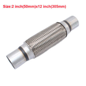 Exhaust Flex Pipe Stainless Steel Double Braid 2 X 6 Inch with Ends 10 Inch Long