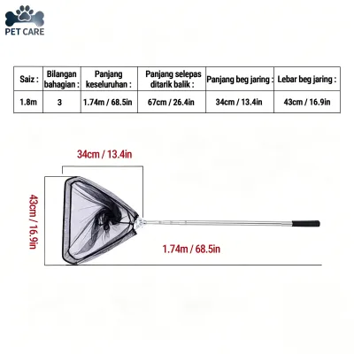 Retractable Fishing Net Triangle Head Fine Mesh Swinging Pool Leaf Skimmer Tackle Folding Landing Net