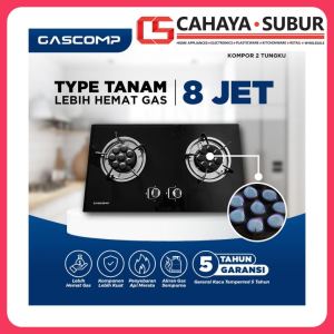 GASCOMP Kompor Tanam Kaca 8 Jet 2 Tungku Hemat Gas Tempered Glass dengan kaki Kitchenware