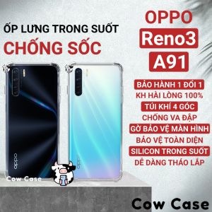 Ốp lưng Oppo A91 Reno 3 chống sốc silicon dẻo trong Cowcase | Vỏ điện thoại Oppo bảo vệ camera toàn diện