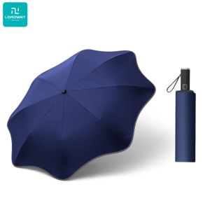 LORDWEY Fully Automatic UV-resistant Umbrella with Reflective Strips Rounded Corners for Wind Resistance 8-ribbed Black Coating Parasol