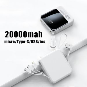 Mini Powerbank 20000mAH Fast Charge With 4 Cable Cute Power bank With Lanyard Portable Power bank Digital LED Display