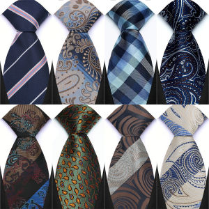 New Mens Tie Classic Plaid Paisley Solid 8cm Jacquard Woven Necktie Accessories Daily Wear Cravat Wedding Party Gift