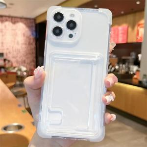 Card Holder Transparent Case for iPhone 15 14 16 17 Pro Max Wallet Airbag Shockproof Clear Cover for iPhone 13 12 11 Pro Max