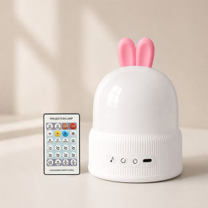 Cute Bunny Night Light Star Projector with Remote Control 8 Lullabies 8 Projection Themes Rotatable Nursery Bedside Lamp for Kids Room Decor Girls Birthday Gift Lamps