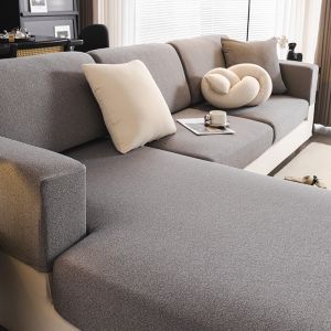 ผ้าคลุมโซฟาขนแกะเท็ดดี้กันน้ำที่คลุมโซฟาสีทึบเรียบง่ายยืดหยุ่นได้ปลอกคลุมเก้าอี้นวมเลานจ์แบบไม่ลื่นโซฟา
