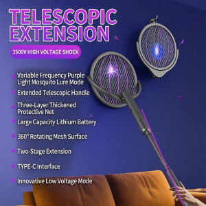 4in1 Rotatable&Telescopic Electric Mosquito Swatter Foldable Mosquito Swatter Mosquito Zapper for Home & Outdoors