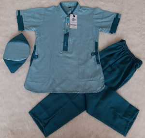 Baju Koko Alif Ibnu Muslim Setelan Pakaian Anak Laki-laki Model Kurta Pakistan Terbaru Lengan Pendek