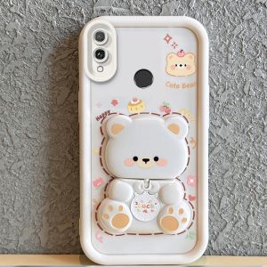 FOR เคส เคสสำหรับ Huawei Y7 2019 Huawei Y9 2019 Huawei Y7 Pro 2019 เคสศัพท์ เคสนิ่มซิลิโคนกันกระแทก ดีไซน์ใหม่สวยงาม กระจกหมุนได้ หมีน่ารักพร้อมที่วาง JTXXZJ01