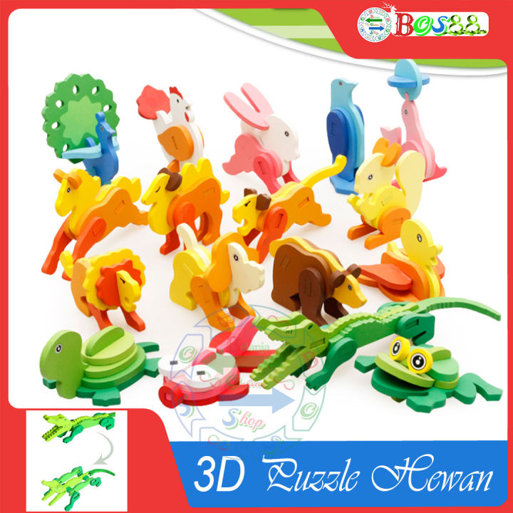 Puzzle 3D Animal Bongkar Pasang Mainan Puzzle Kayu Kerajinan