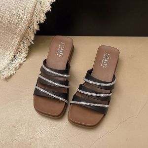 [Free Shipping] Stylish And Versatile These Non-Slip Durable Thick-Soled Rhinestone-Embellished Flip-Flops Are Perfect For Both Indoor And Outdoor Wear Adding A Touch Of Elegance To Your Look