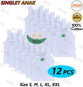 BAYIe - 12 PCS Kaos Dalam / Singlet Anak Putih AGREE KIDS 100% Katun usia 0 - 12 tahun Size S M L XL XXL3436