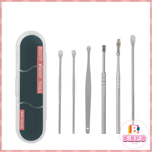 BIBLIO 6pcs/set Portable Stainless Steel Ear Cleaning Brush Wax Remover Curette Ear Cleaner