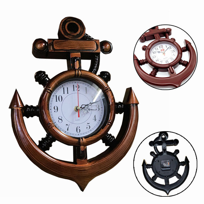 Anchor Wall Clock- Wood Clock Ship Wheel Steering Wheel Wall Hanging  Decoration