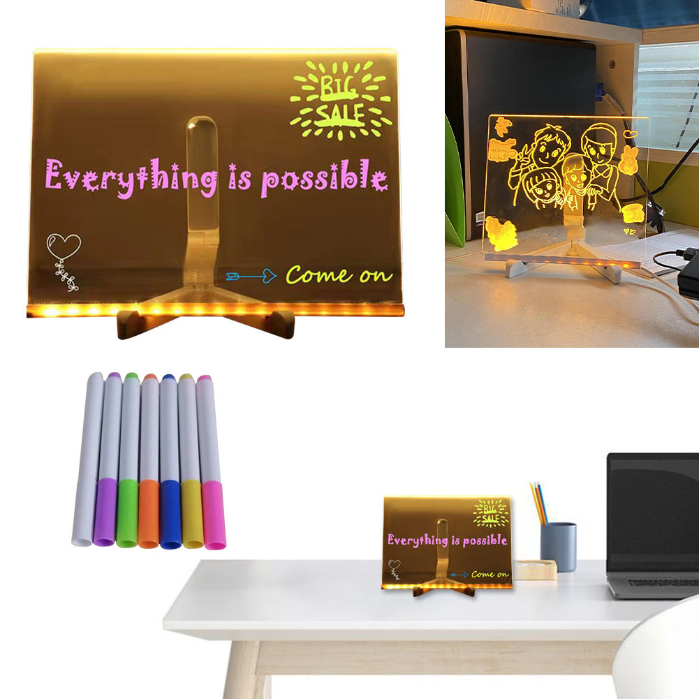 【ANENG】 LED Note Board With 7 Colorful Pens Acrylic Drawing Board with ...