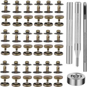 TLKKUE 50 Sets Leather Snap Fasteners Kit 10mm Bronze Metal Snap Buttons kit Stainless Steel with 4pcs Snap Fastener Installation Tools for Sewing Clothing Bracelets Jackets Bags Belt DIY Crafts