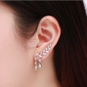 Bông tai nữ dáng pha lê hàn quốc bạc 925 cao cấp kèm video