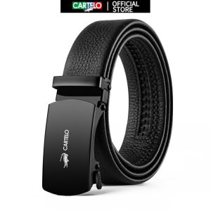 CARTELO เข็มขัดนิรภัยสำหรับผู้ชาย เข็มขัดหนังวัวแท้ 100% สำหรับธุรกิจ(ของขวัญกล่องของขวัญ)