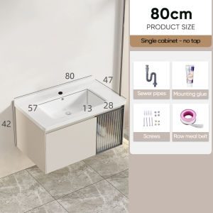 HT 80cm Cream Aluminum Bathroom Sinks Cabinet Basin Set Lavatory Sink with Mirror  Fcuacet
