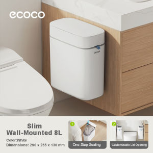 Ecoco Wall-mounted Narrow Trash Can Sealed Lid Keeps Smell Out Anti Splash Space Saving Strong Wall Mount