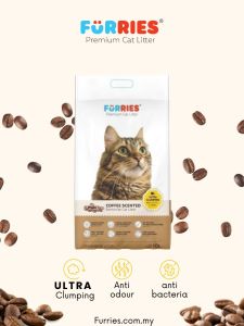 FURRIES Premium Scented Cat Litter - Coffee (10 L) Bentonite Super Clumping Pasir Kucing - Kopi