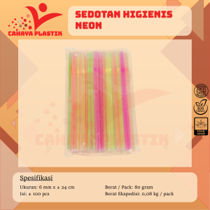 Sedotan Flexible Higienis 6mm Neon Isi 100pcs / Sedotan Steril Bengkok Warna Neon Isi 100pcs