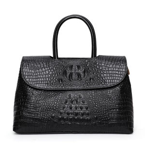 Aidrani  New crocodile patterned womens handbag black high-capacity cowhide briefcase