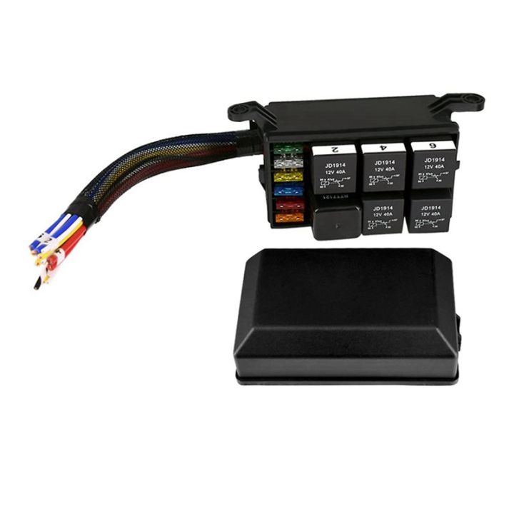 12V Automotive Fuse & Relay Box With Pre-Wiring - Waterproof 6-Circuit Block For Cars, Boats, UTVs
