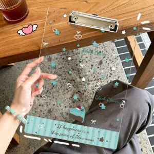 HQIANGDA Acrylic Clipboard Cake Star Pattern Clear File Folder Durable A4/A5/A6 Document Exam Paper Holder Students