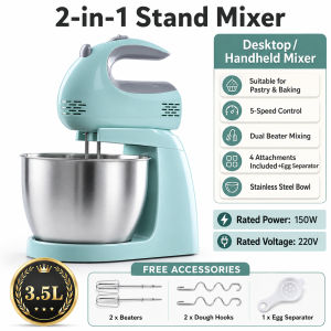 【COD】Kalinga 2 in 1 Hand and Stand Mixer Egg Beater Mixer 3.5L Electric Hand Mixer With Stainless Steel Mixing Bowl Adjustable Speed Multifunctional Whisk For Cake Cream Dough Home Baking