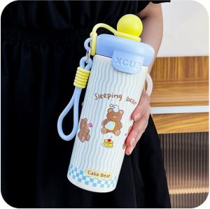AU High-quality cartoon floating ball insulated cup 316 Stainless steel insulated water bottle suitable for outdoor use with a portable design and a straw for easy drinking