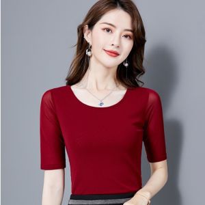 COD 2022 Spring and Autumn New Medium Sleeve T-Shirt Womens Skinny Slim Five-Point Sleeve Bottom Shirt Top Can be worn outside Korean versionGFDGFFDHGFD