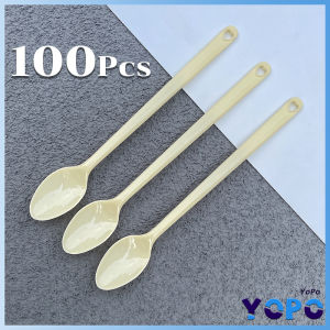 YoPo 100pcs Disposable Plastic Spoon Colored Long Teaspoon for Dessert Milk Tea Sorbet