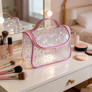 NEMOPH Waterproof Star Cosmetic Bag Transparent PVC Travel Cosmetic Bag Double Zipper PVC Toiletry Bag For Travel