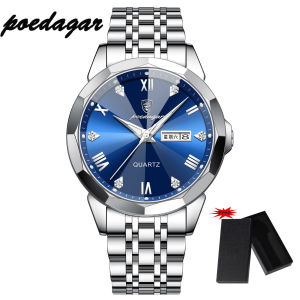 [Có hộp đồng hồ] Poedagar thương hiệu hàng đầu đồng hồ nam thời trang đồng hồ đeo tay nam doanh nhân cao cấp chống thấm nước dạ quang ngày tuần Đồng hồ Quartz Dây đeo bằng thép không gỉ Đồng hồ nam Chất lượng cao 810