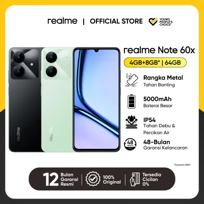 realme Note 60x 4GB+8GB*|64GB Rangka Metal Tahan Banting | Baterai Besar 5000mAh | Tahan Debu dan Percikan Air | Garansi Kelancaran hingga 48-Bulan