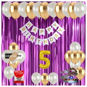 Paket Set Dekorasi Pesta Ulang Tahun Anak Banner Happy Birthday Balon Putih Gold Ultah Simple