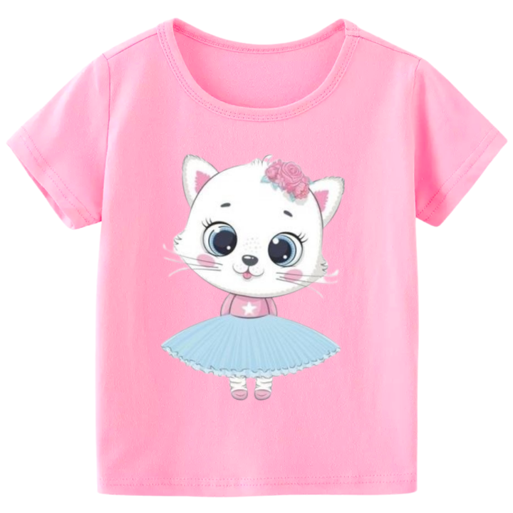 CBD 1PC CUTE CATS CHARACTER PRINTS on Colored T-SHIRT Tops for