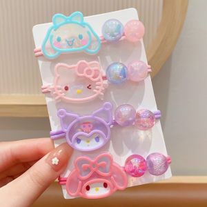 New Fashion Sanrio Childrens Hair Ring Hello Kitty Kuromi Mymelody Cinnamoroll Kawaii Anime Doll Rubber Band Beaded Hair Rope Sweet and Cute Girl Hair Accessories Gift