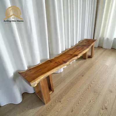 Ghế băng gỗ tràm tự nhiên ghế dài ngồi kèm bàn ăn ghế quán cà phê chân gỗ chữ T