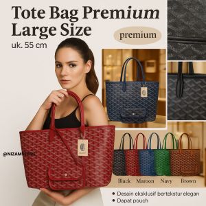 Tote Bag Wanita Premium Large Size 55cm – Tas Jinjing Elegan Muat Laptop & Travel Include Pouch
