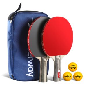Table Tennis Racket Original 2pcs Pingpong Racket Professional Long Handle Table Tennis Racket Short Handle Ping Pong Racket original Racket 2 Premium Rackets and 3 Ping Pong Balls Ping Pong Set with Portable Bag