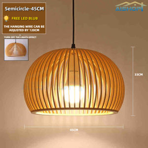 [SG Seller]Pendant Light Nordic Simple Wooden Pumpkin Chandelier Hallway Bar Lamp Japanese Style Woodcraft Ceiling LampFast shipping