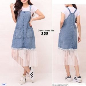 NCR - Baju Anak Remaja / Terusan Rok Jeans / Jumpsuit Rok Terbaru - Set Overall Dress 319 Free inner