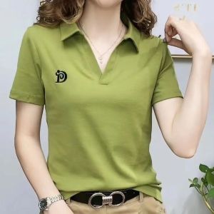 2023 new tops casual summer Western-style age-reducing womens V-neck polo shirts short-sleeved t-shirts womens chic tops