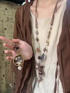 Forest Style Mother-of-Pearl Pearl Flower Vintage Western Style Long Sweater Niche Versatile New Chinese Ethnic Necklace Accessories