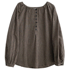 In stock Korean Style Plaid Shirt For Women Casual Long Sleeve Blouse Button Down Top Tops