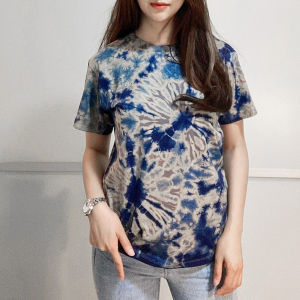 เสื้อยืดมัดย้อม แบบย้อมเย็น ( สีไม่ตก ไม่หด ไม่ย้วย ) สีกรมท่า ใส่ได้ทั้ง ชาย-หญิง เสื้อแฟชั่น เสื้อยืดผ้าcotton เสื้อยืดผูหญิง เสื้อแฟชั่นฮิต เสื้อไปทะเล