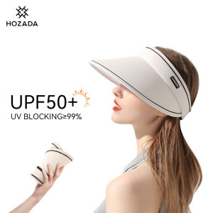 HOZADA Women Sun Cap Sun Visor Hat Foldable Empty Top Hat Casual Sport Sun Hats Portable Beach Cap Large Brim Cap Sun Protection Cap UV Protection Straw Hats With Windproof Rope for Outdoor Travel