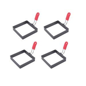 SKJK STUDIO 4Pcs Không dính Nhẫn trứng vuông Chống bỏng Tay cầm silicone có thể gập lại Khuôn trứng tráng Thực tế Thép không gỉ Khuôn Patty Bữa sáng